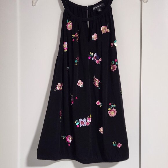 INC Black Halter Top, Multi-color Sequin Flowers, Bubble Hem, Plus Size 2X - Picture 2 of 15